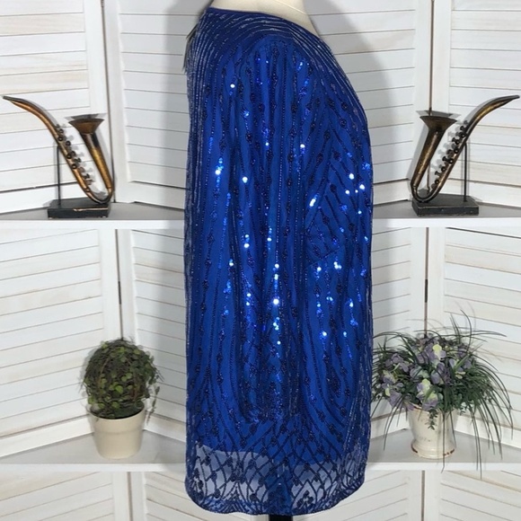 Bob Mackie Wearable Art Sequined Mesh Tunic Dress Royal Blue 3X - Picture 3 of 11